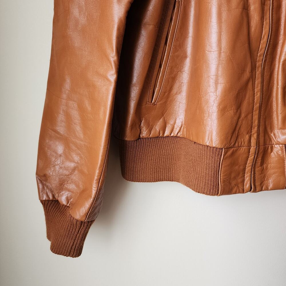 Vintage Bermans Leather Jacket Mens Size 46 Brown Removable Liner Bomber Biker - Picture 5 of 14